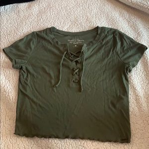 Cute green top with strings and ruffles